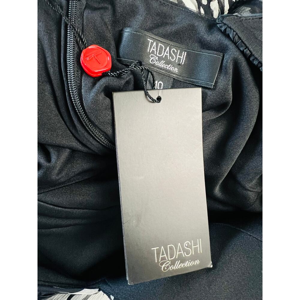 Tadashi Shoji NEW Collection 100% Silk Midi Black and White Dress Size 10 - Picture 11 of 14